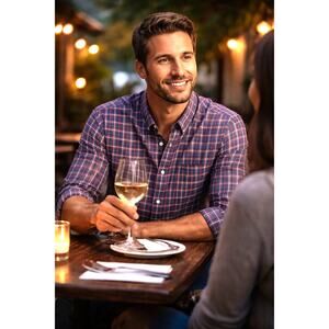 Allen O’Neill Blue Plaid Button Up Shirt Mens XL Cotton Long Sleeve Classic